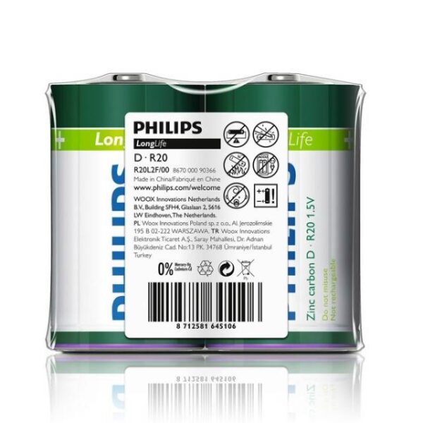 PHILLIPS "Batéria Philips LONGLIFE R20 1.5V ""TRAY"""