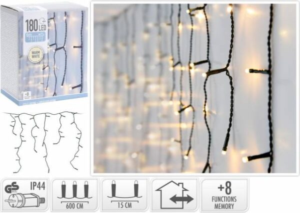 Kinekus Svetlo vianočné cencúle 180 LED teplé biele