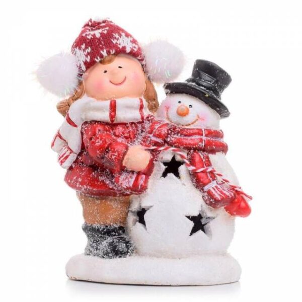Kinekus Postavička dievča so snehuliakom LED 13x9x18 cm keramika