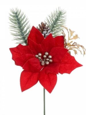 Kinekus Ozdoba zapichovacia kvet vianočná ruža+čečina 20 cm červená