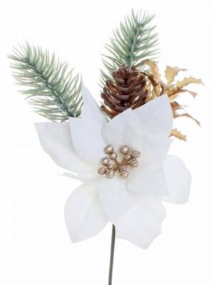 Kinekus Ozdoba zapichovacia kvet vianočná ruža+čečina 20 cm krémová