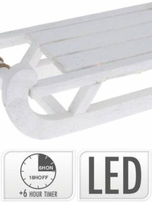 Kinekus Dekorácia sánky LED 30x14x11 cm s časovačom drevo biele